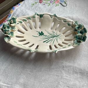 Antique Italian Majolica basket raised floral decor